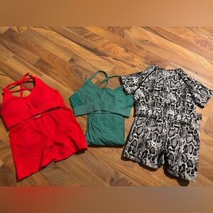 Red, Green, and Snake Print Activewear Set